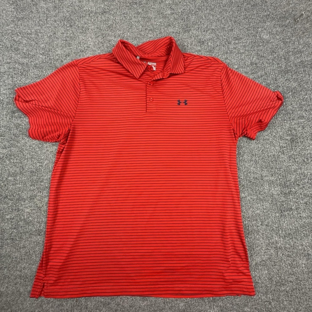 Under Armour Shirt Mens 2XL Red Striped HeatGear Polo Golf Stretch Performance